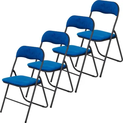 Klappstühle Set von 4, Samt, Blau, 43x47x80 cm, faltbar