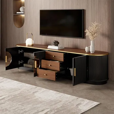 Obrázok produktu pre TV skrinka s hliníkovými úchytkami, zaoblenými hranami. TV stolík, stojan na televízor. TV komoda, 180 L x 40 B x 46H, čierna