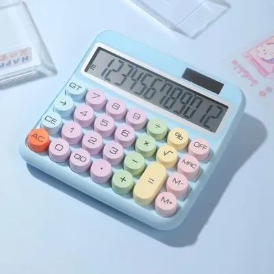 Produktbild von Mechanischer Taschenrechner – 12 Ziffern, großes LCD-Display, neigbarer Bildschirm, Bonbonfarben, doppelte Stromversorgung