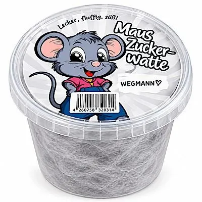 Produktbild von Zuckerwatte |  Graue Mauszuckerwatte im Eimer 50g - mit einem Geschmacks-Mix - Süßigkeit für Party und Mitgebsel