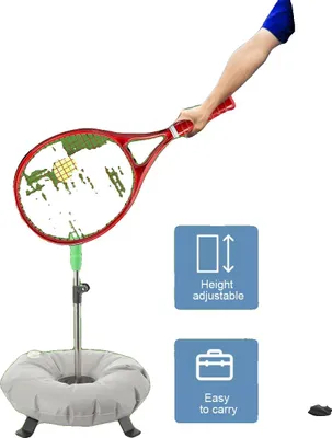 Zdjęcie produktu dla Pomoc treningowa do tenisa, stal nierdzewna i PVC, regulowana wysokość, odpowiednia dla wszystkich grup wiekowych, do samodzielnego treningu forehandu i backhandu, do użytku wewnątrz i na zewnątrz