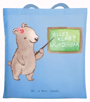 Produktbild von Mr. & Mrs. Panda Tote Bag Sachkundelehrerin Herz - Sky Blue - Geschenk, Grundschule, Laptoptasche, Unterricht, Sachkundeunterricht, Unitasche, Tasche, Beutel, Schultasche