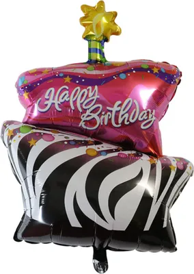 Produktbild von Folienballon Happy Birthday Motiv Törtchen Rosa Zebra-Muster, 95,5 x 58,5 cm