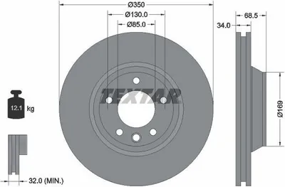 Produktbild von TEXTAR Bremsscheibe Vorne Links für VW Touareg (7LA, 7L6, 7L7) 350mm 92121700