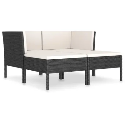 Image de vidaXL Ensemble salon de jardin 4 pièces avec coussins Poly rotin noir