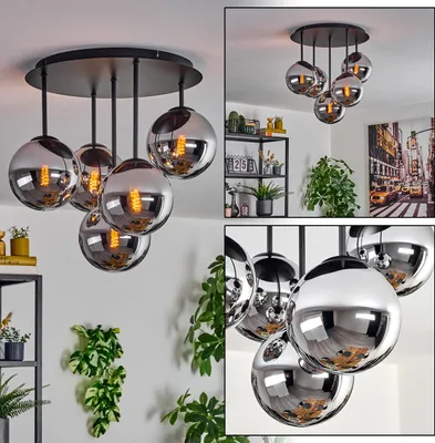 Produktbild von Fossobiubo 5-flammige Deckenlampe aus Metall/Glas in Schwarz/Chrom-/Rauchfarben