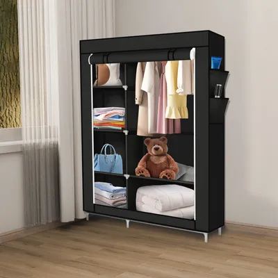 Produktbild von Kleiderschrank Einfach aus Stoff Faltschrank Stoffschrank Furniture Bedroom Wardrobes 105x45x170cm Schwarz