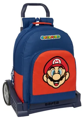 Productafbeelding van Safta Super Mario rugzak, 20,1 liter, 32x42x15 cm, met wielen, blauw. Geschikt voor kinderen, één maat