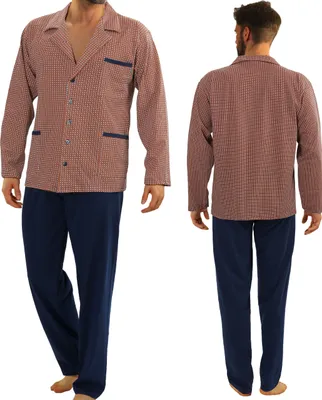Produktbild von Sesto Senso Herren Schlafanzug Pyjama 100% Baumwolle Knöpfen Langarm + Pyjamahose -Set - 2385/11 - L