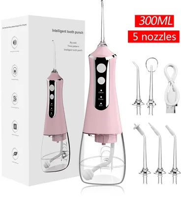 Produktbild von Minicee Munddusche Kabellos 300ml Waterflosser 5 Düsen IPX7 Rosa