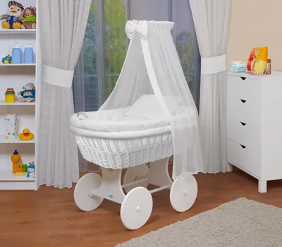 Obrázek produktu pro Sada dětské postýlky Waldin s vybavením, XXL, rám/kola lakovaná bílou barvou, bílá