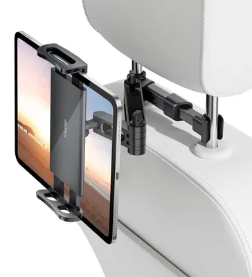 Zdjęcie produktu dla Uchwyt na tablet do samochodu, montowany na zagłówku, rozkładany, pasujący do urządzeń o przekątnej 4,7-11 cali, kolor czarny