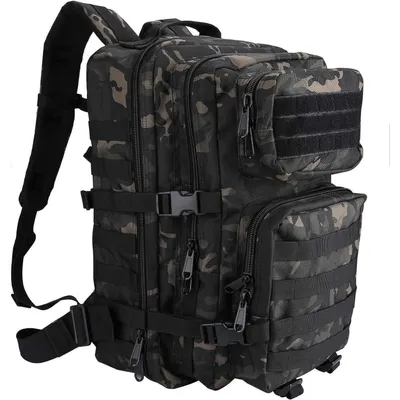 Immagine prodotto di Zaino tattico da 40 litri, colore Camoblack, dimensioni 50x30x30 cm, ideale per attività all'aperto e trekking