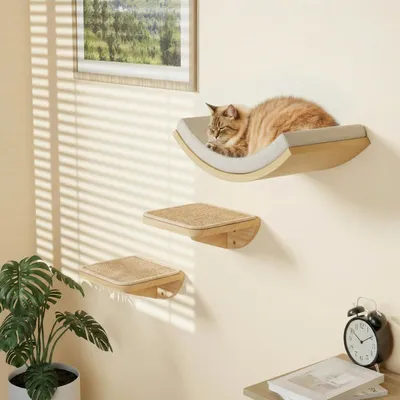 Produktbild von Katzentreppe 3-teilig, Wandmontage, Holz, für Katzenkletterwand