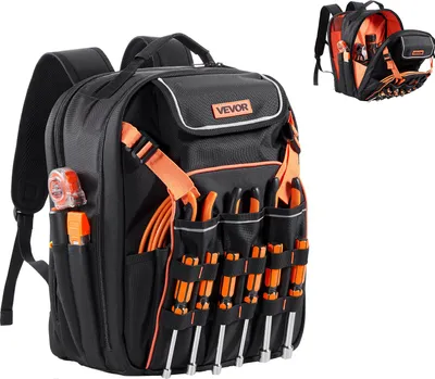 Immagine prodotto di Zaino portautensili VEVOR, 45 tasche, organizzatore di utensili, zaino con scomparto per laptop e base in tessuto rinforzato, borsa portautensili, zaino da cantiere per elettricisti, commercianti
