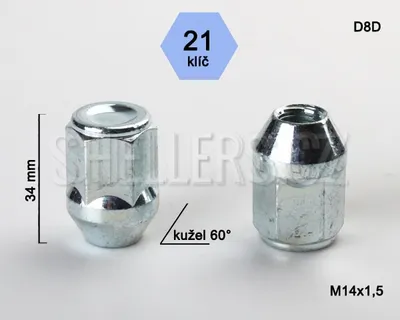 Obrázek produktu pro Kolová matice M14x1,5 kužel, zavřená, klíč 21, D8D, výška 34 mm