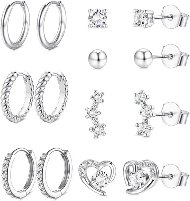 Produktbild von Ohrringe für Frauen, 7 Paar, 925 Sterling Silber, mit Zirkonia, hypoallergen