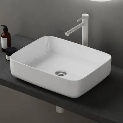 Produktbild von doporro Aufsatzwaschbecken Keramik Waschbecken 500x400x135 mm weiß glänzend Gäste WC Handwaschbecken Waschtisch Brüssel106