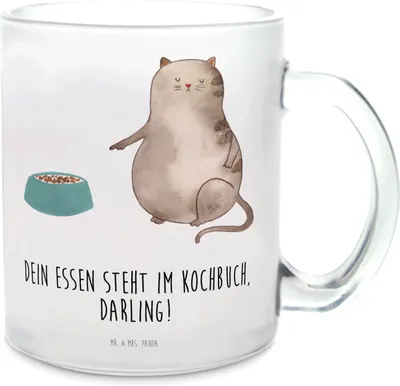 Produktbild von Mr. & Mrs. Panda Pott Katze Fressen - Transparent - Geschenk, Trinkglas, Henkeltasse, Teeglas, Tee Tasse, Teetasse