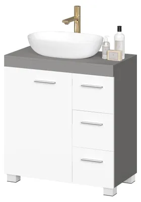 Produktbild von Waschbeckenunterschrank mit Beinen | Weiß-Grau | 60x30x64cm