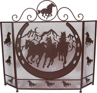 Productafbeelding van Haardecoratie Scherm - Vuurplaat - Veiligheid Haard - 3-Panels Ontwerp - 98 x 85 cm - Bruin