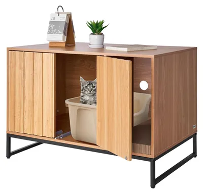 Productafbeelding van VEVOR kattenkast, 800x510x568 mm, kattenbak met krabpad en opbergruimte, kattenbakmeubel, kattenhuis, geschikt voor de meeste kattenbakken, voor slaapkamer en woonkamer
