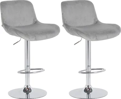 Produktbild von CLP 2er Set Barhocker Solon Chrom höhenverstellbar und drehbar mit Rückenlehne grau Material Samt