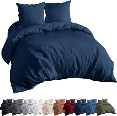 Produktbild von EllaTex Renforcé Bettwäsche Set 200x200 + 2St. 80x80 cm Bettwäschegarnitur 100% Baumwolle, in Farbe: Dunkelblau