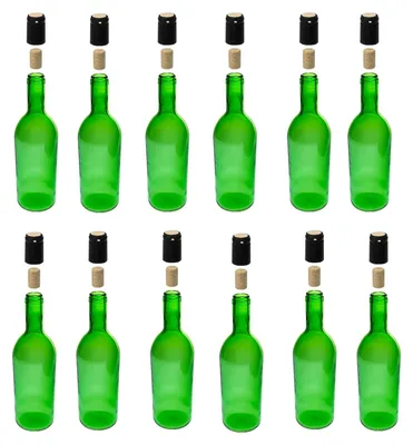 Produktbild von 12Stk Weinflasche 0,75l mit Korken und Kappen Grün Multipack Glasflasche