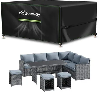 Image de Housse imperméable pour mobilier de jardin, protection pour table et chaises - Tissu Oxford 420D, résistance aux UV, résistante à l'hiver, 250 x 210 x 90 cm