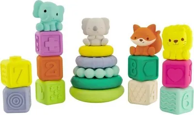 Immagine prodotto di Set di giocattoli sensoriali, 20 pezzi, Infantino Giocattoli da impilare, blocchi, anelli, figure, dai 6 mesi in su