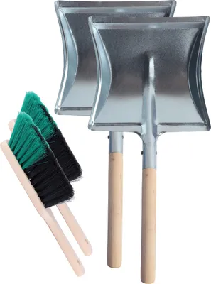 Produktbild von Garronda 2 Stück Kehrgarnitur Kehrschaufel Metall mit Holzgriff Set mit Handbesen (Schwarz/Grün + Silber)