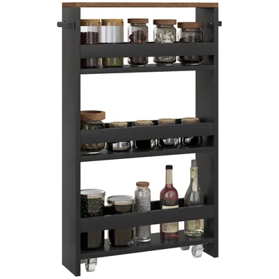 Image de HOMCOM Chariot de rangement desserte à roulettes avec 3 niveaux de rangement et poignée, dim. 51,5l x 13P x 80H cm, pour Cuisine Salle de Bain Bureau, noir
