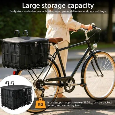 Productafbeelding van Fietsmand, 33,5 x 20 x 22 cm, inklapbare voorwielmand met uitneembare binnenzak en een draagkracht van 37,5 kg, voor