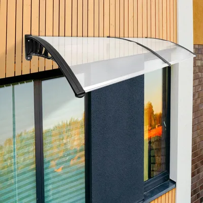 Immagine prodotto di Tettoia per porte e finestre - Protezione dalla pioggia per esterni - Resistente - Plastica - Montaggio a parete - Per ingressi e verande - Trasparente
