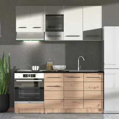 Produktbild von Homestyle4u Küche 180 cm  Küchenzeile ohne Geräte Einbauküche Singleküche Eiche Weiß