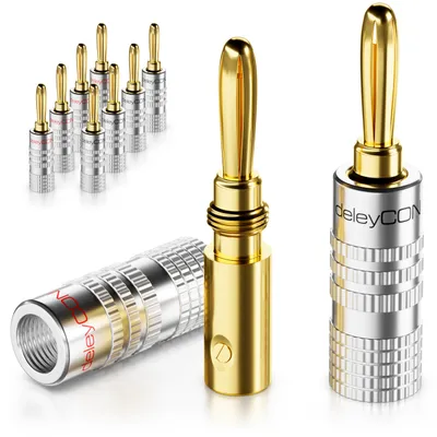 Produktbild von deleyCON Bananenstecker 10er Set Vergoldet Schraubbar für Lautsprecherkabel von 0,75mm - 4mm & z.B. HiFi Receiver