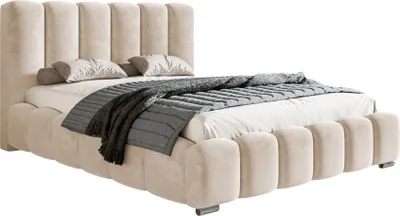 Produktbild von Polsterbett 180x200 Pearl mit Bettkasten - Doppelbett, Schlafzimmer, Lattenrost - Samtstoff Beige