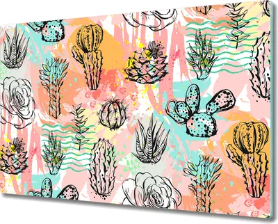 Produktbild von Glas-Herdabdeckplatte Glaskeramikfeldabdeckung Spritzschutz - 80x52 cm - Pflanzen Kaktus