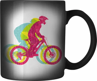 Produktbild von Trendation - Moutainbike Geschenk Farbwechsel Zauber-Tasse Mountainbiker Geschenkidee Kinder Karabiner Farbwechsel Zauber-Tasse Edelstahl Männer Accessories Grafik MTB Fun (Schwarz)