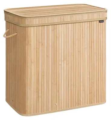Imagen del producto de Cesta de bambú con tapa – Cesta para ropa – Cesta de almacenamiento – 41,5 x 62,5 x 61 cm