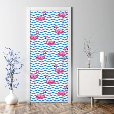 Produktbild von Dekorative Türposter selbstklebend Klebefolie Wandaufkleber Türaufkleber Flamingos Chevron 85 x 200 cm