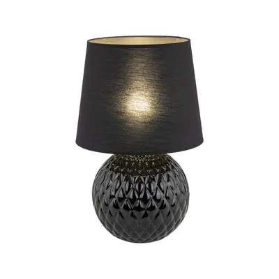 Produktbild von Nachttischlampe Metall Stoff E27 D: 38 cm 60 cm Schwarz rund Klassisch
