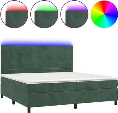 Produktbild von vidaXL Boxspringbett mit Matratze & LED Dunkelgrün 200x200 cm Samt