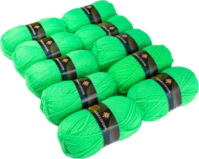 Produktbild von PSYWORK 10er-Pack 50g Schwarzlicht Wolle Neon | Grün | Strickgarn aus 100% Polyacryl | zum Häkeln & Stricken | fluoreszierend leuchtend | UV-aktiv | DIY | Basteln | StringArt