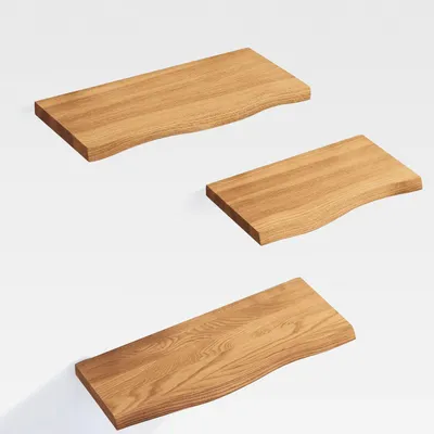Produktbild von Manufaktur 3 Stück Wandregal aus Holz mit unsichtbarer Befestigung 40/35/30cm | Wandregal aus 100% echtem Holz | Hängeregal für Wohnzimmer Wandregale Set 1 Baumkante Farbe: Rustikal