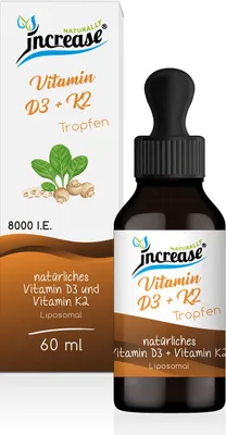 Produktbild von Liposomale Vitamin D3 + K2 Tropfen hochdosiert - (240.000 I.E Vitamin D3 pro Packung) 8000 I.E. Vitamin D3 pro Tagesdosis - MCT Öl