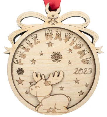 Houten 3D-Kerstbal mit Gravur – 1 Stück, rund, personalisierbar