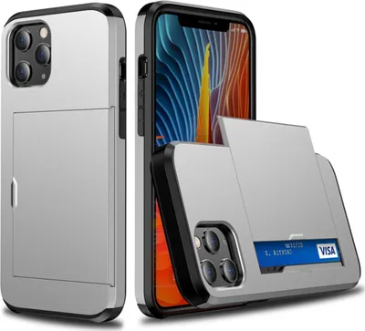 Produktbild von Mobigear Card iPhone 12 Hülle Hardcase Backcover Stoßfest mit Kartenhalter - Silber