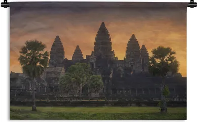 Produktbild von MuchoWow® Wandteppich Wandbehang Sonnenaufgang am Tempel von Angkor Wat Kambodscha 60x40 cm Tapisserie Dekoration Wandtuch - Wanddekorationen